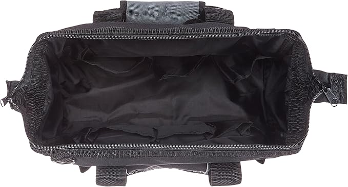 Basics Durable Wear-Resistant Tool Storage Bag with Adjustable Shoulder Strap, Portable Tool Organizer, 16 Pockets, 12 in, Black & Gray